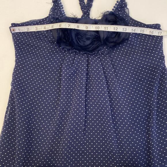 Blue Bird Polka Dot Sheer Dress Floral Appliqué Halter Midi Shift Dress Sz S Jun - Picture 9 of 13